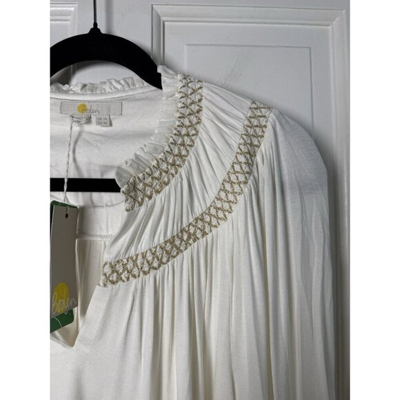 Boden Smocked Yoke Metallic Top Size IS 10 Ivory & Gold NWT T1069 IVO - Picture 5 of 12